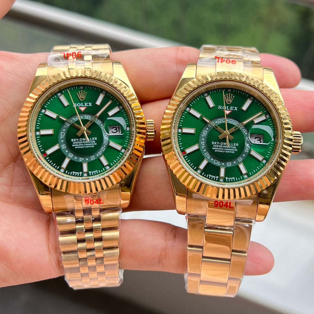 Luxus-Automatik-Herrenuhr – Goldgehäuse mit grünem Zifferblatt