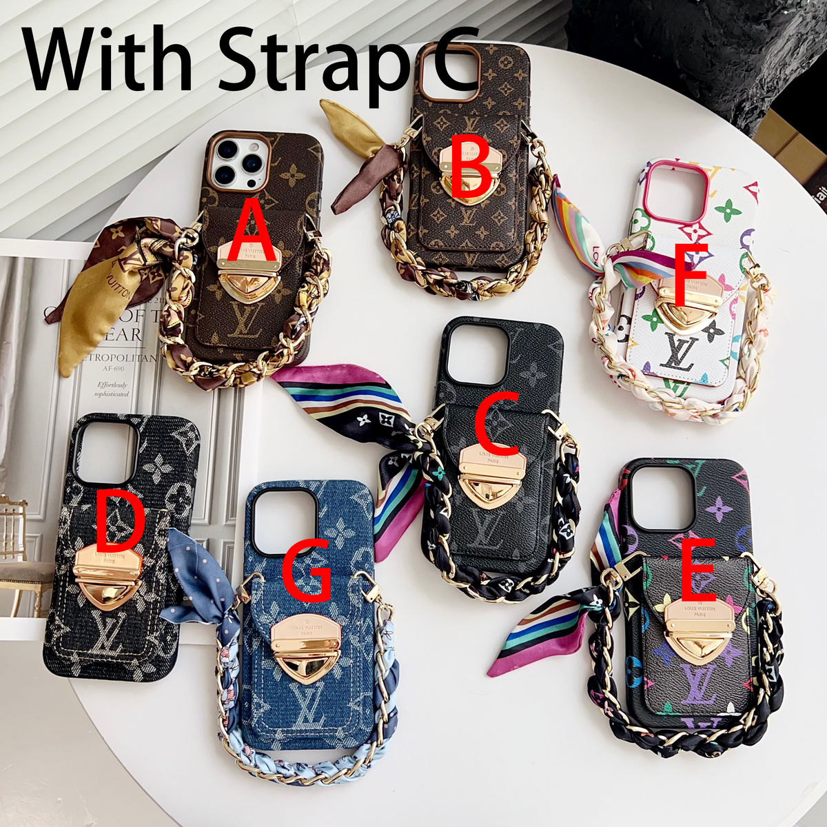 Luksus Crossbody iPhone-deksel med kortlomme og avtakbar stropp