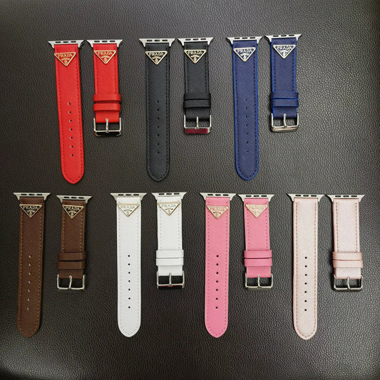 Apple-Watch-Lederarmband mit Doppeldreieck-Monogramm-Etikett