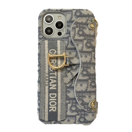 Módní černá a šedá látková taška na karty Crossbody pouzdro na iPhone