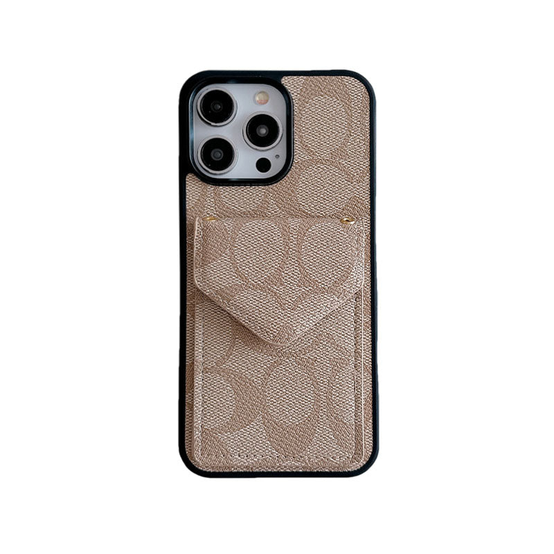 Klassisk iPhone-deksel med kortholder og stropp lysebrun -SJ240513