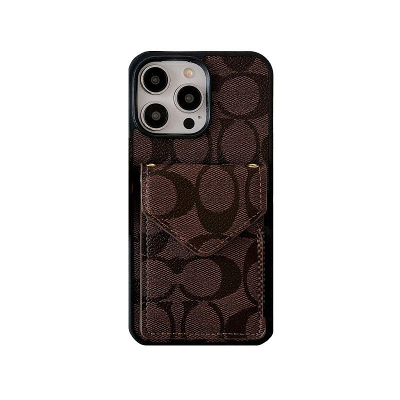Klassisk iPhone-deksel med kortholder og stropp lysebrun -SJ240513