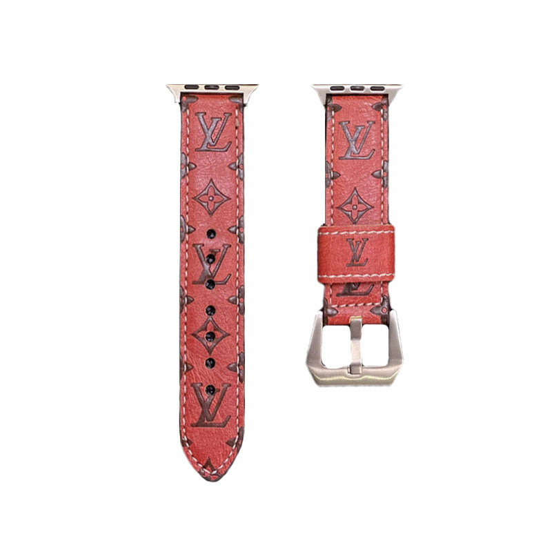 Leather Monogram Apple Watch Bands Leather Blue-YH24422