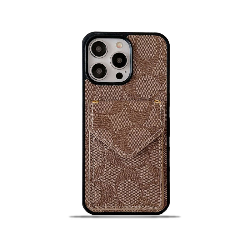 Klassisk iPhone-deksel med kortholder og stropp lysebrun -SJ240513