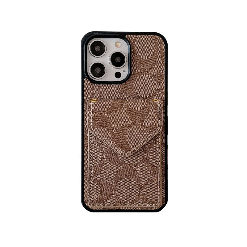 Klassisk iPhone-deksel med kortholder og stropp lysebrun -SJ240513