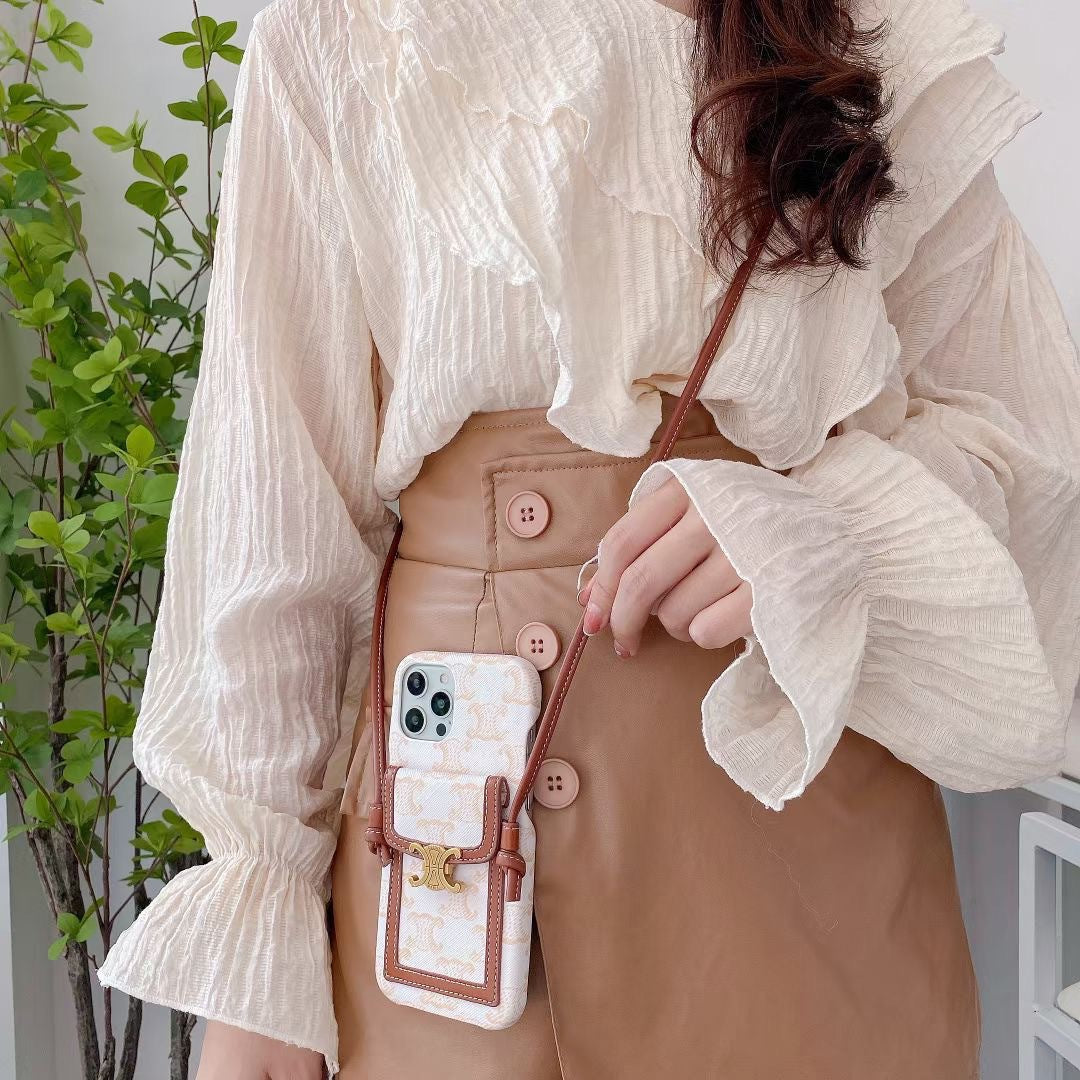 Hvit Celine iPhone-deksel med kortholder -LH240109