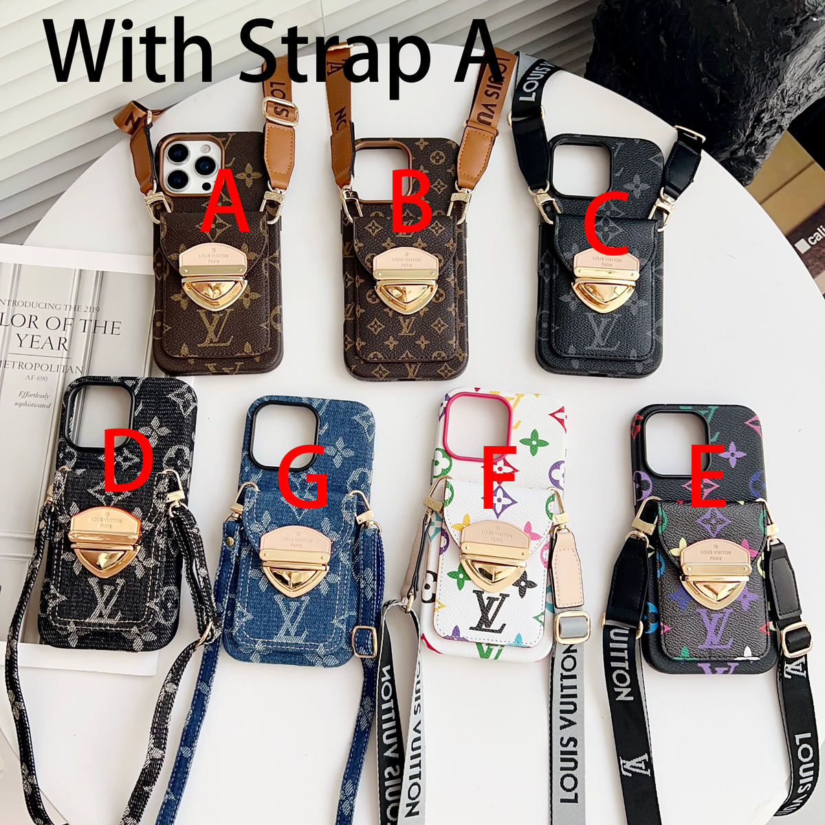 Luksus Crossbody iPhone-deksel med kortlomme og avtakbar stropp