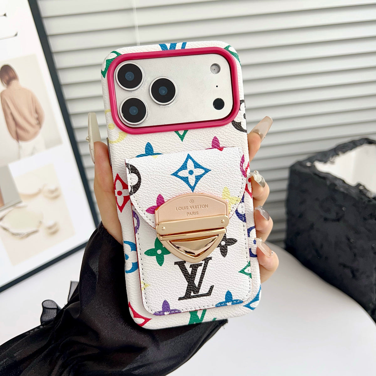Luksus Crossbody iPhone-deksel med kortlomme og avtakbar stropp