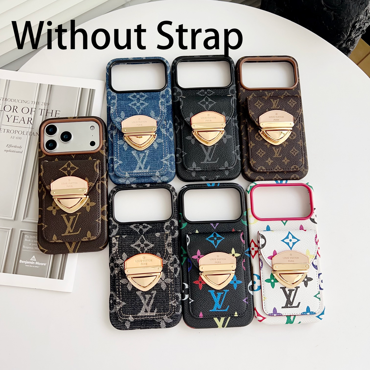 Luksus Crossbody iPhone-deksel med kortlomme og avtakbar stropp