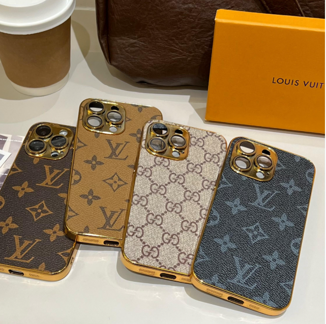 Luksus klassisk monogram iPhone-deksel med galvaniserte gullkanter