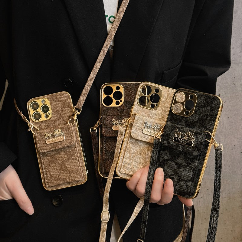 Klasszikus Card Bag bőr láncos iPhone tok