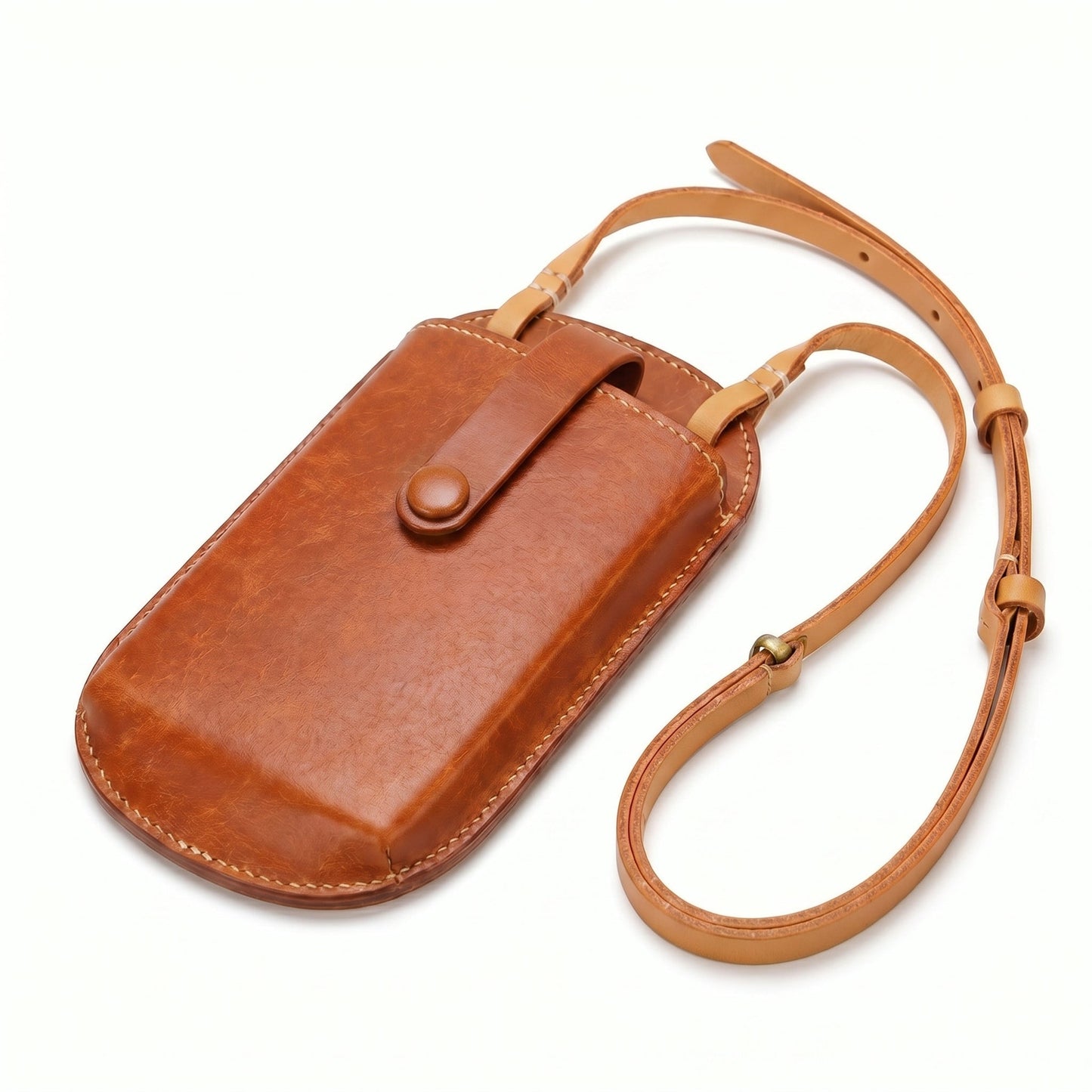 Handgefertigte Handytasche aus Leder mit Schultergurt