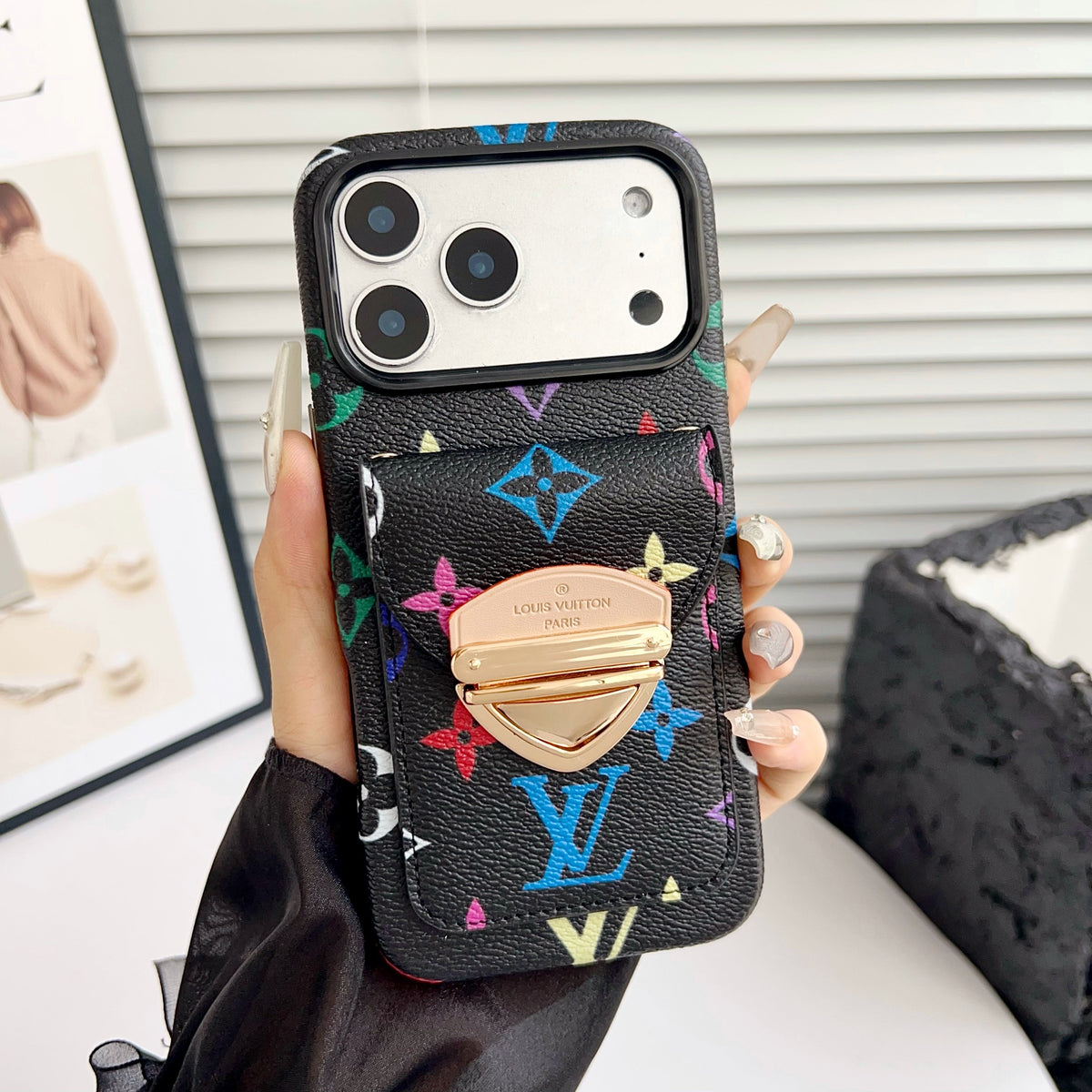 Luksus Crossbody iPhone-deksel med kortlomme og avtakbar stropp