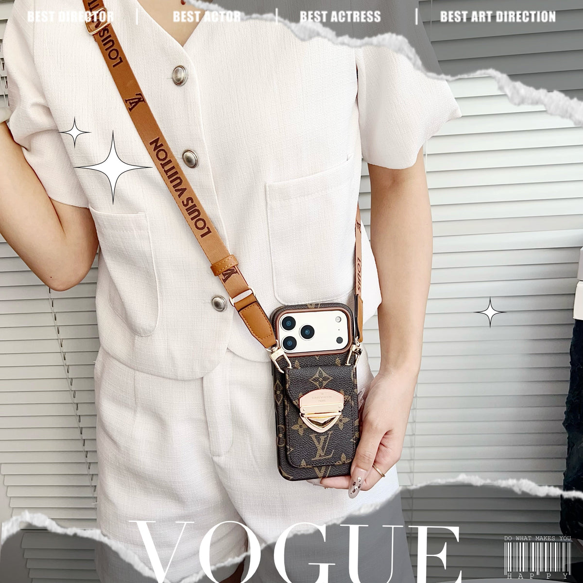 Luksus Crossbody iPhone-deksel med kortlomme og avtakbar stropp