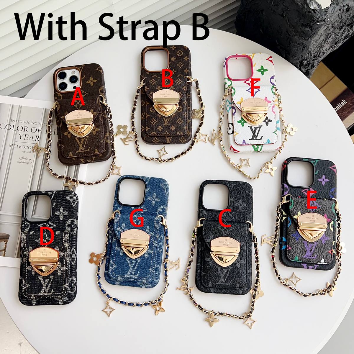 Luksus Crossbody iPhone-deksel med kortlomme og avtakbar stropp