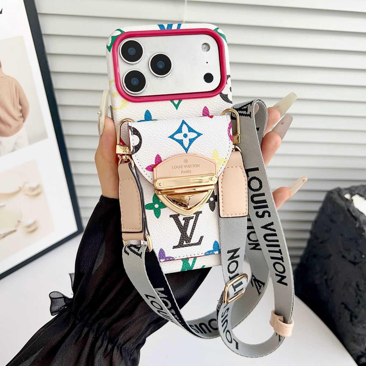 Luxury Crossbody iPhone Case with Card Pocket & Detachable Strap