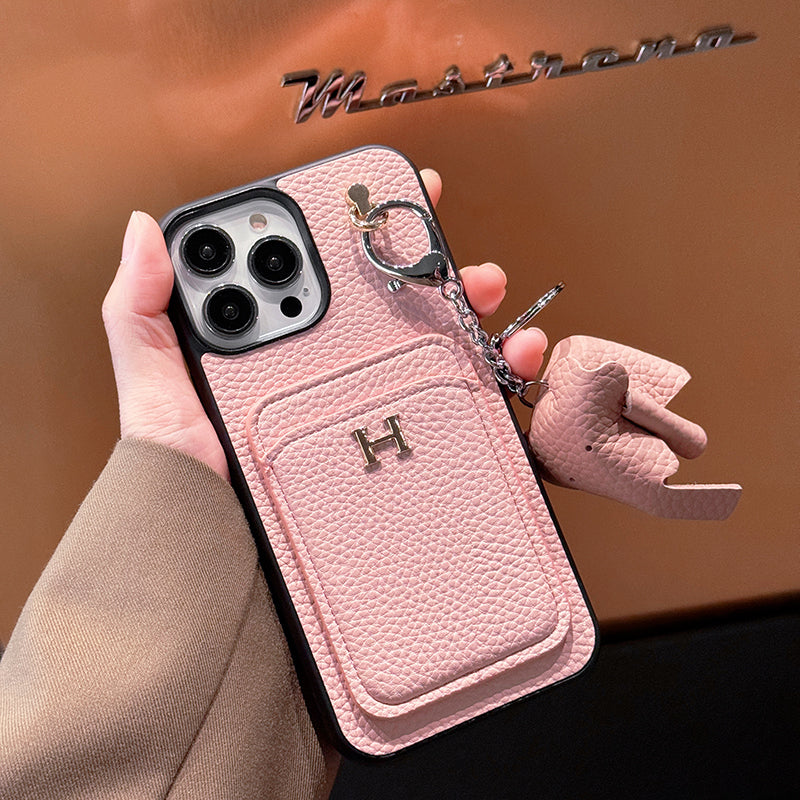 H-kortholder til iPhone-deksel i skinn