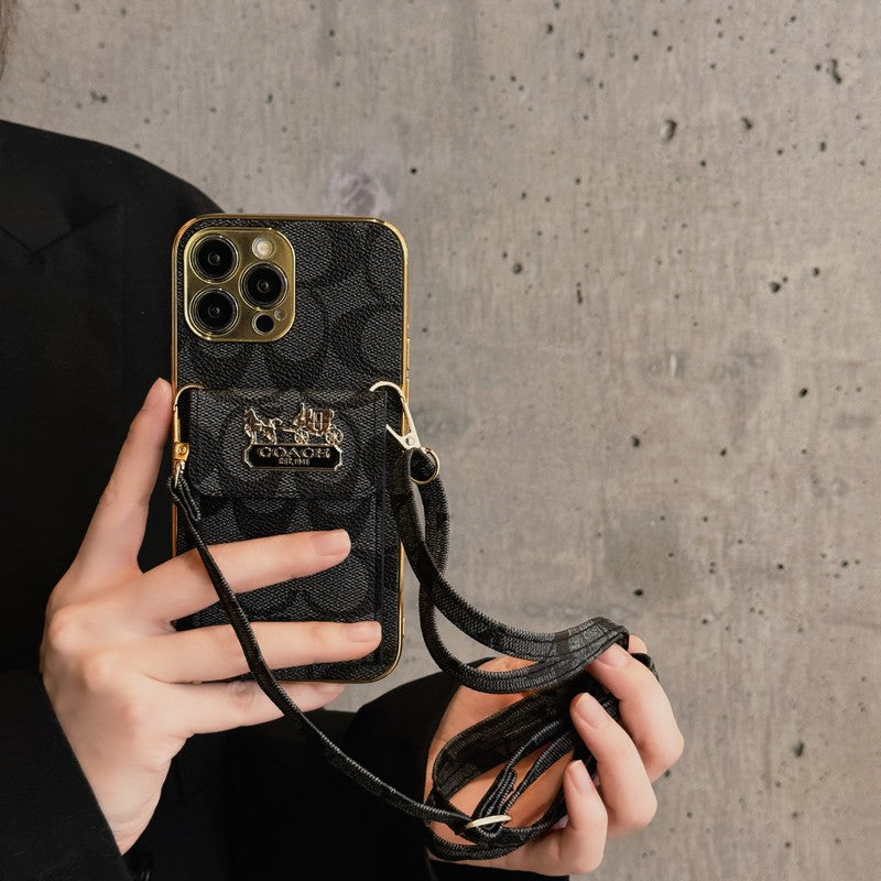 Klasszikus Card Bag bőr láncos iPhone tok