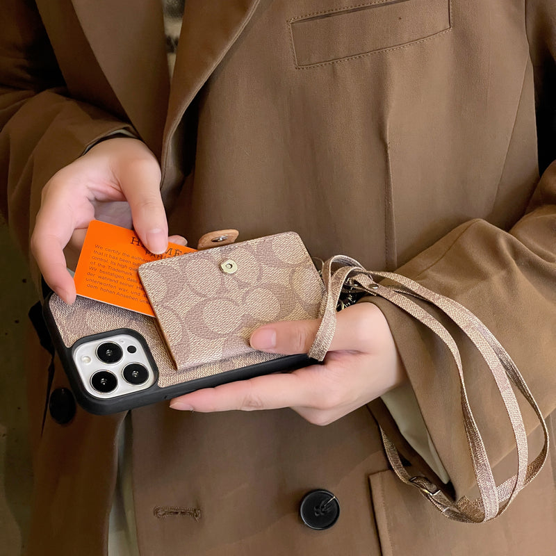 Klassisk iPhone-deksel med lommebok og stropp Hvit -SZK240402
