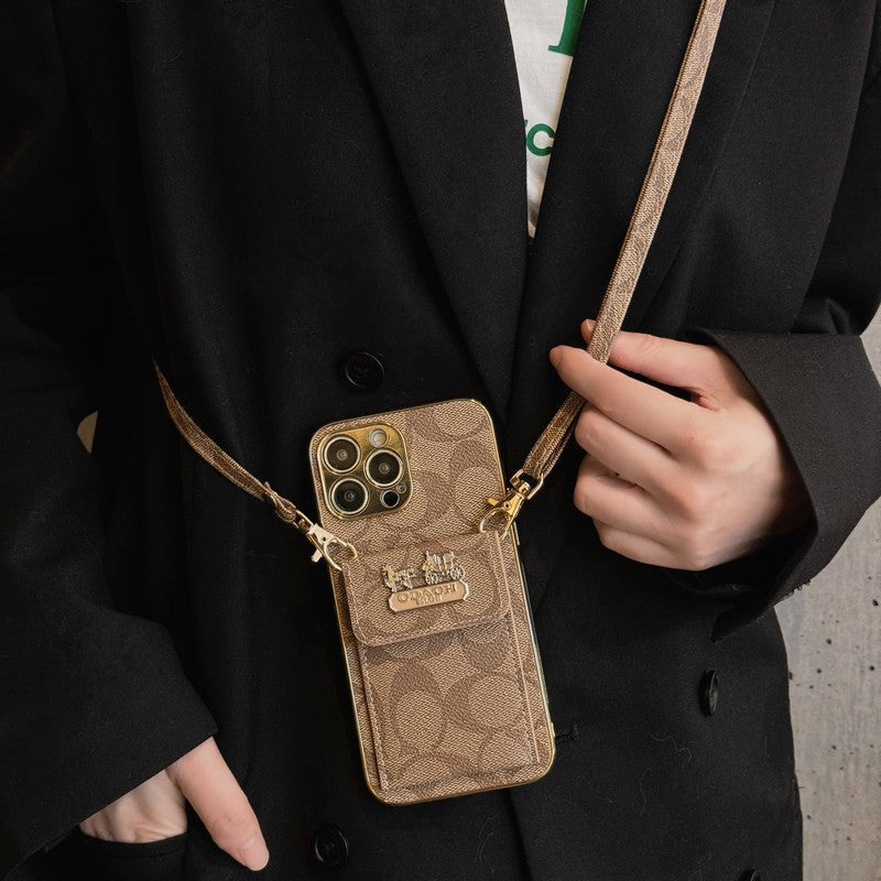 Klasszikus Card Bag bőr láncos iPhone tok