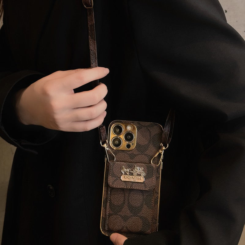 Klasszikus Card Bag bőr láncos iPhone tok