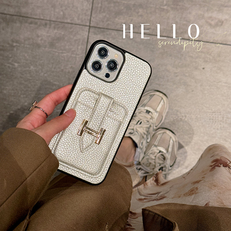 H-kortholder iPhone-deksel i skinn