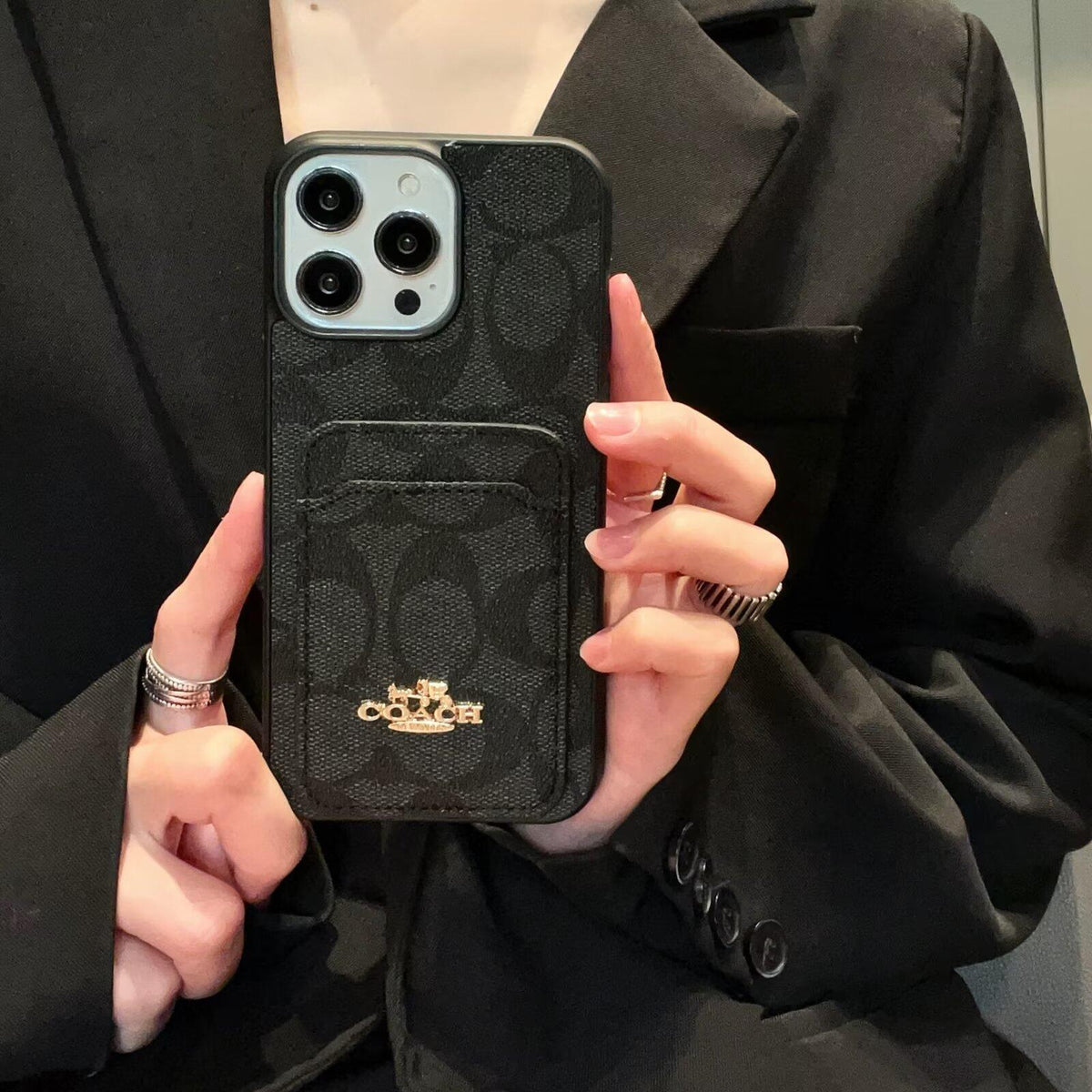 Klassisk kortveske til iPhone i skinn