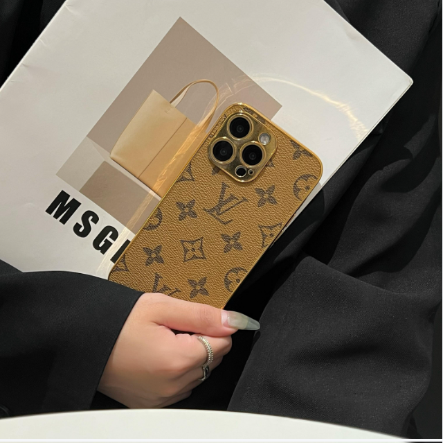 Luksus klassisk monogram iPhone-deksel med galvaniserte gullkanter