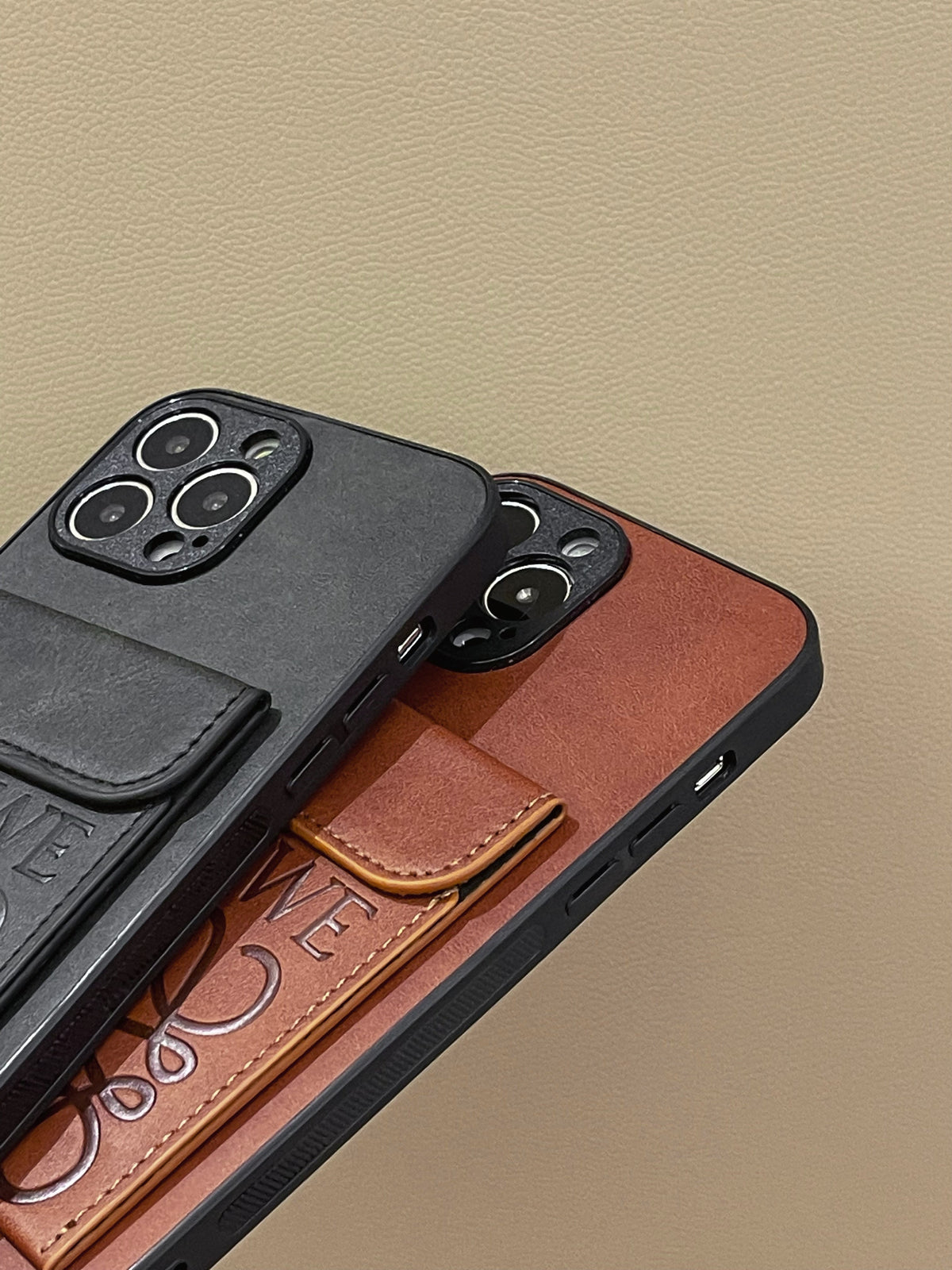 Luxury iPhone Case With Card Holder Brown-LZP241448