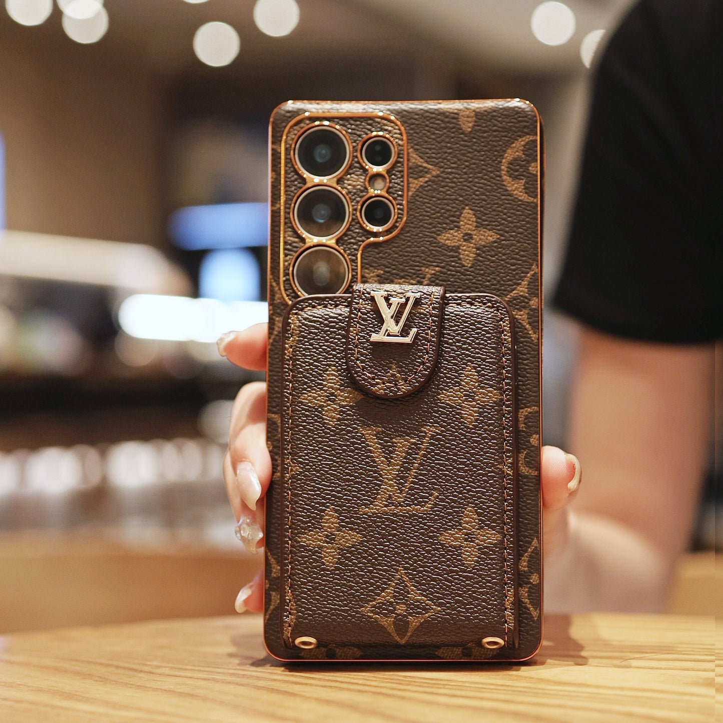 Lyxigt Monogram Läder Multi-Function Telefonfodral med handledsrem