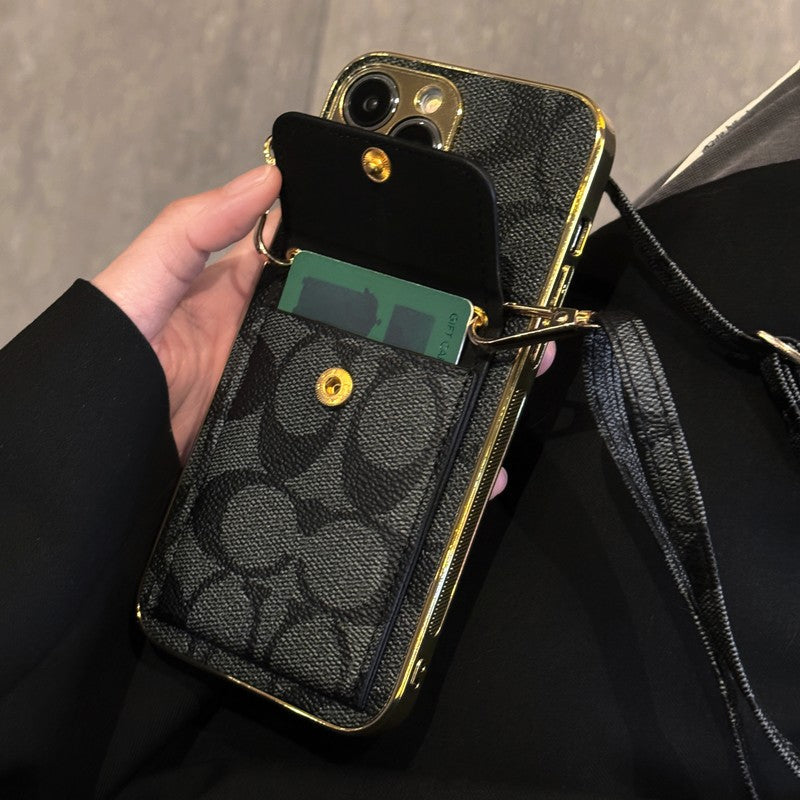 Klasszikus Card Bag bőr láncos iPhone tok
