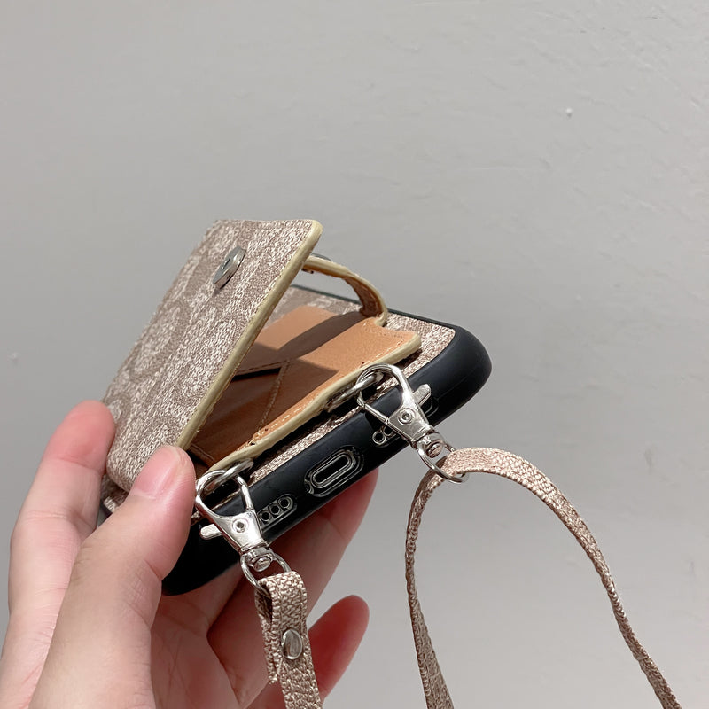 Klassisk iPhone-deksel med lommebok og stropp Hvit -SZK240402