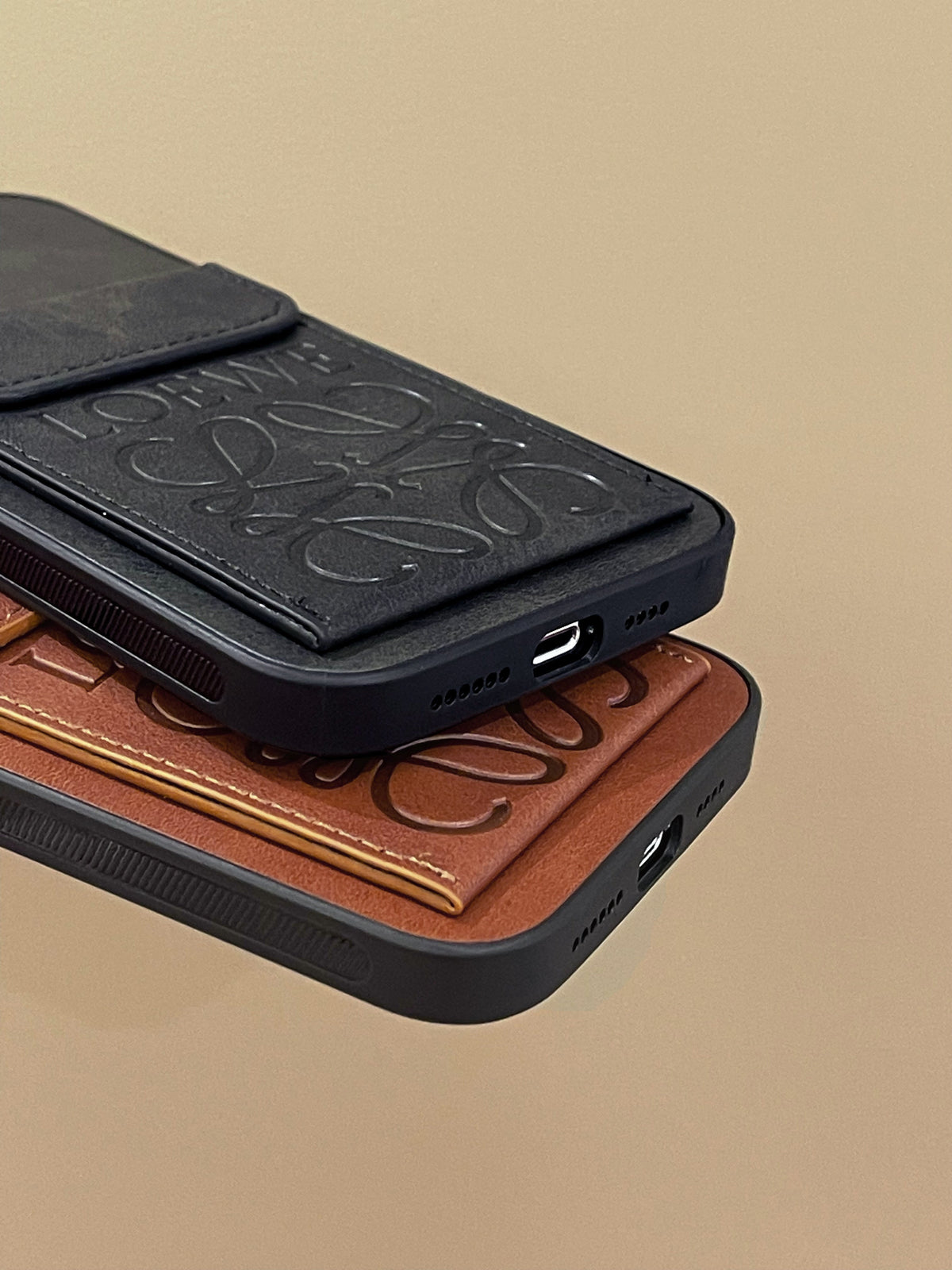 Custodia di lusso per iPhone con portacarte Marrone-LZP241448