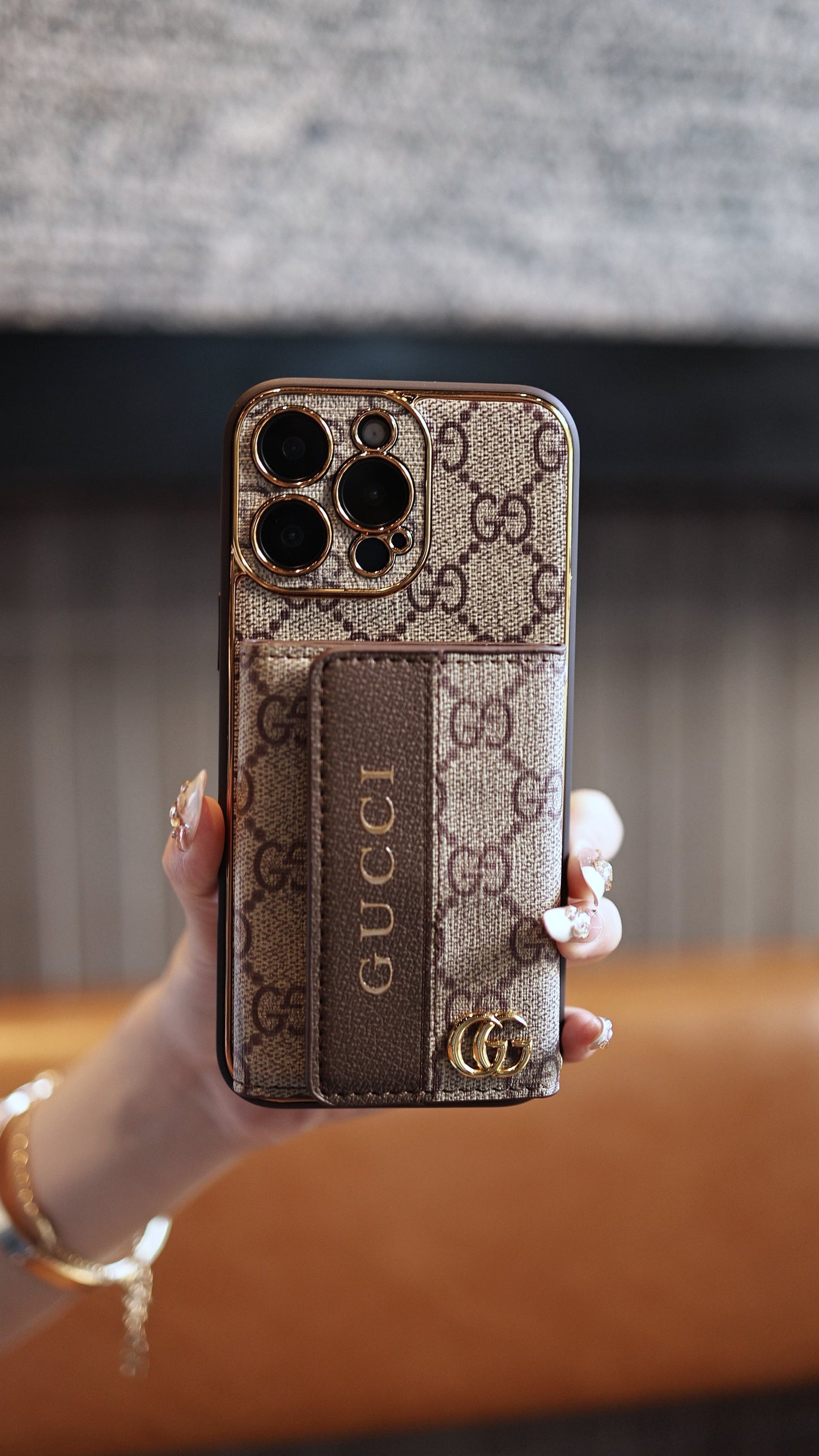 Luxury Stylish iPhone Case with Card Holder & Strap