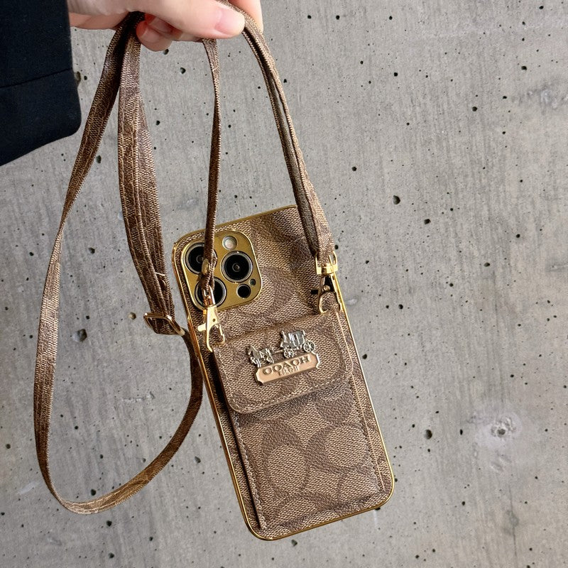 Klasszikus Card Bag bőr láncos iPhone tok