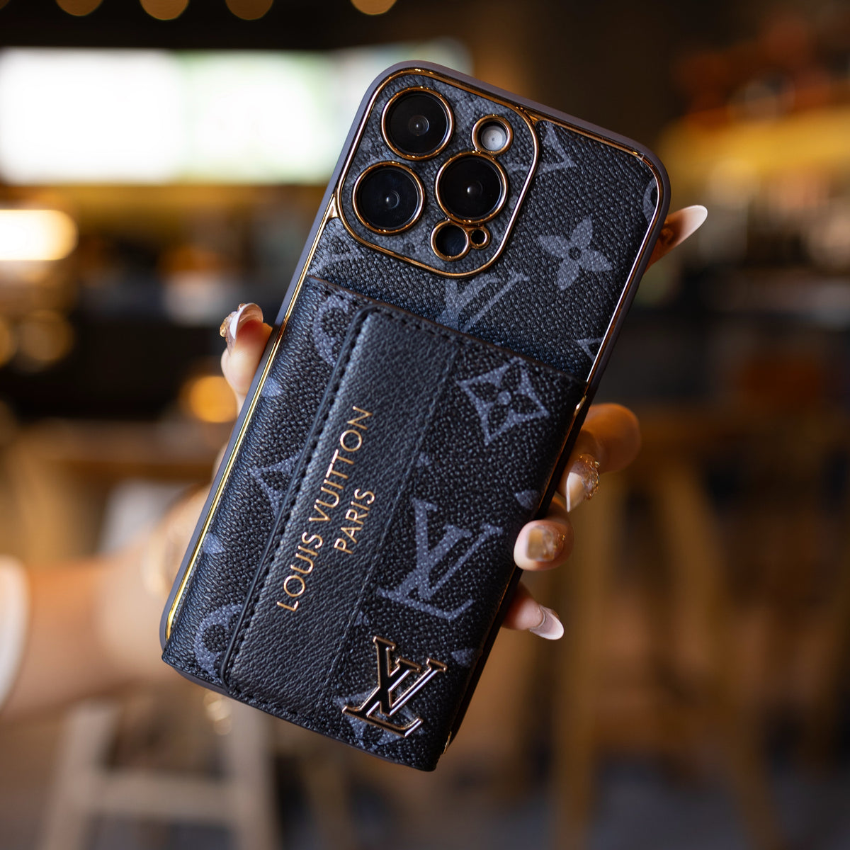 Funda de lujo para iPhone de cuero avanzado con tarjetero y correa