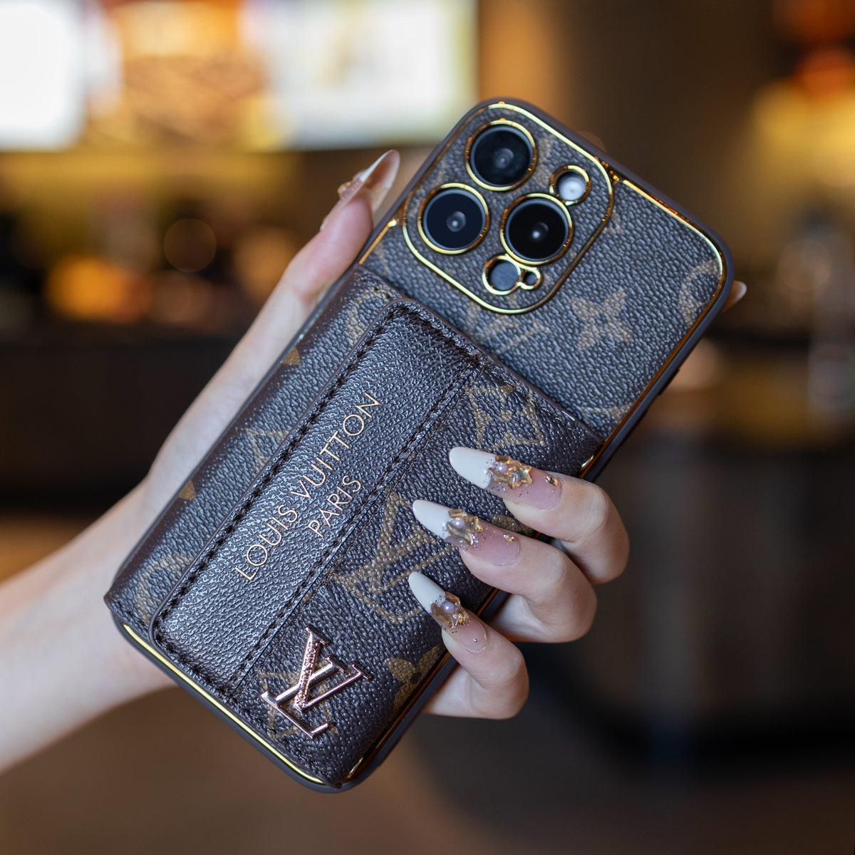 Funda de lujo para iPhone de cuero avanzado con tarjetero y correa