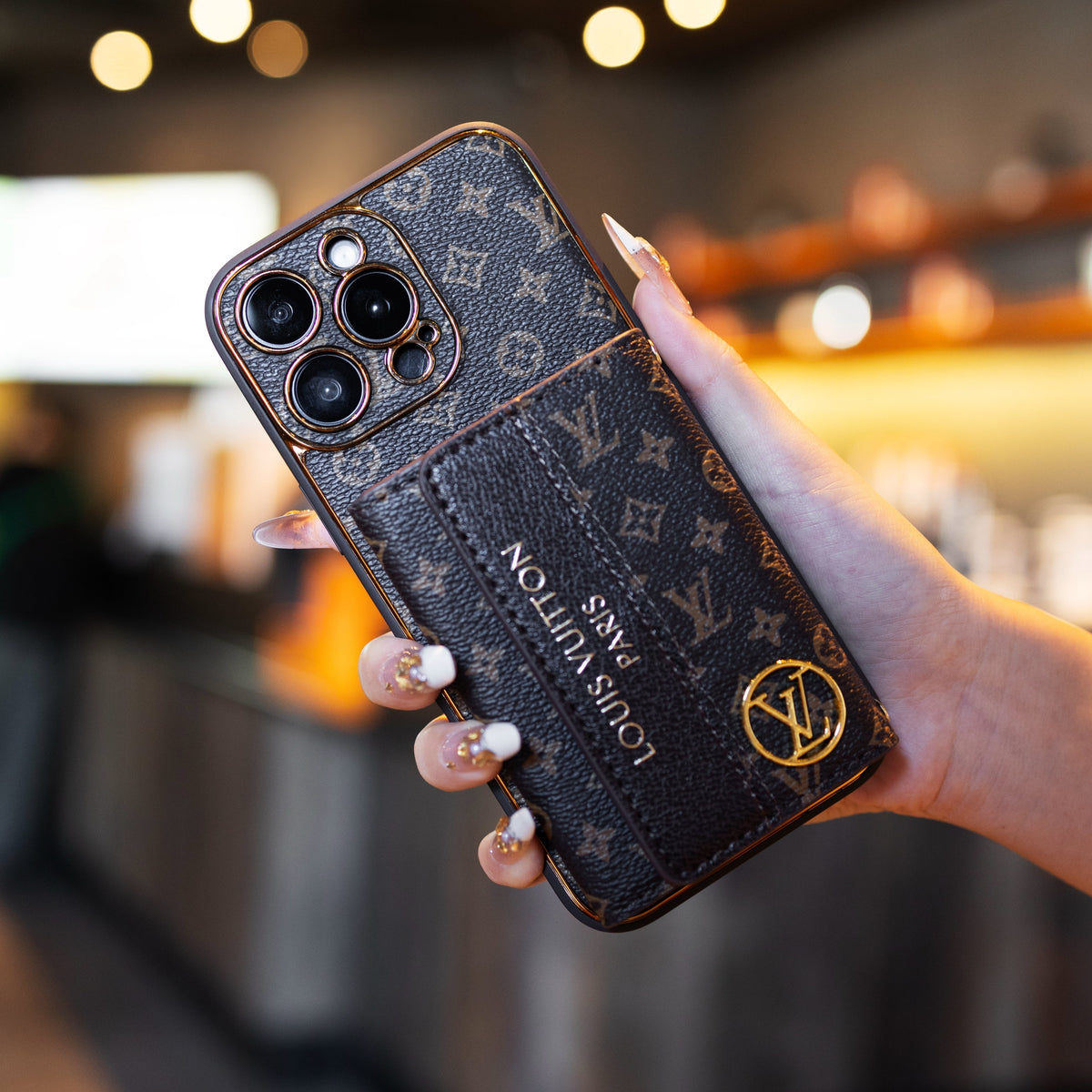 Funda de lujo para iPhone de cuero avanzado con tarjetero y correa