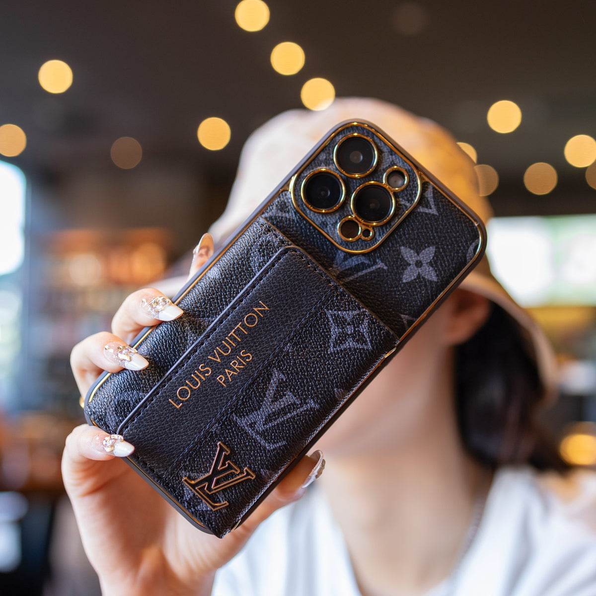 Funda de lujo para iPhone de cuero avanzado con tarjetero y correa