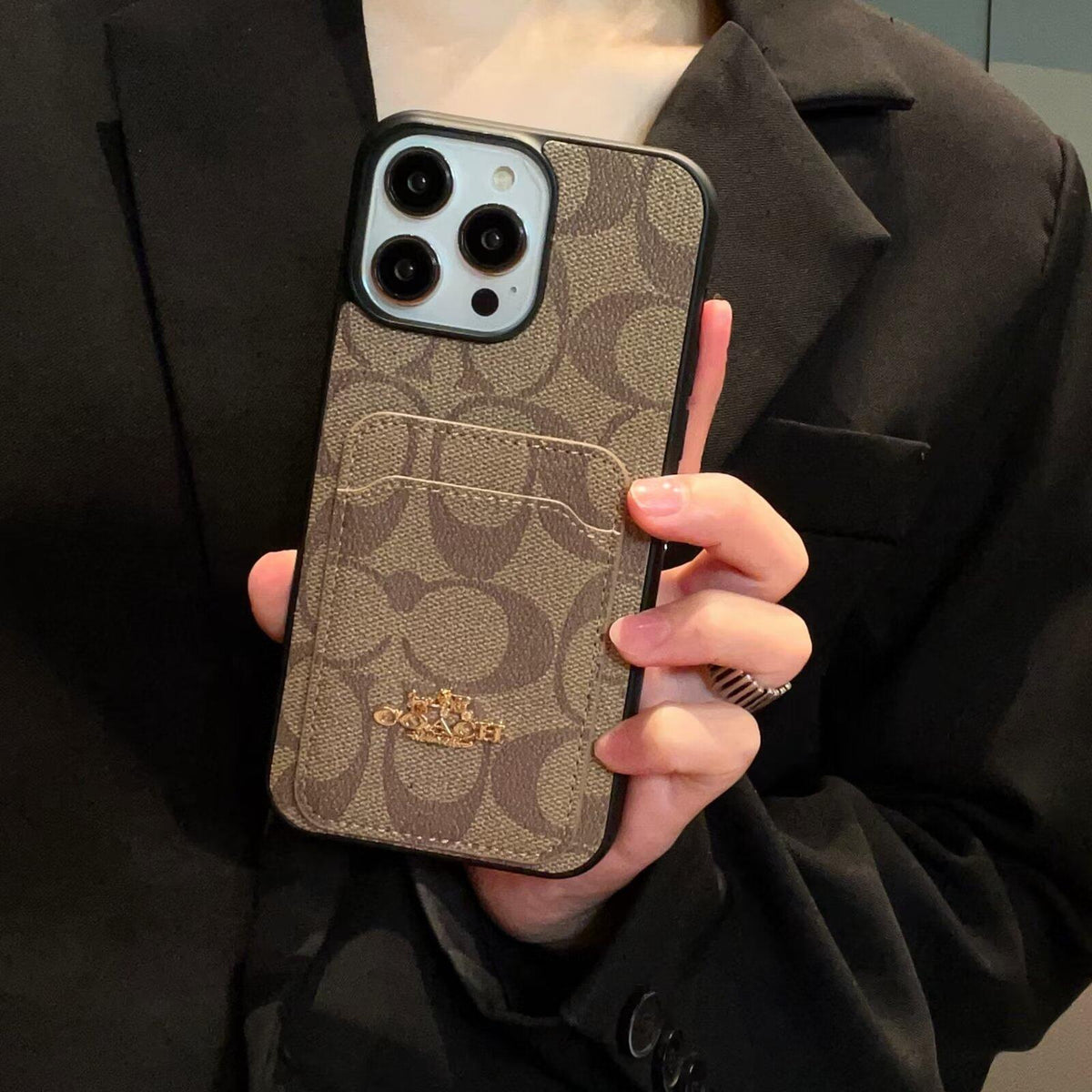 Klassisk kortveske til iPhone i skinn