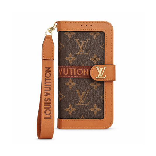 Étui portefeuille pour iPhone à motif de luxe avec porte-carte et sangle