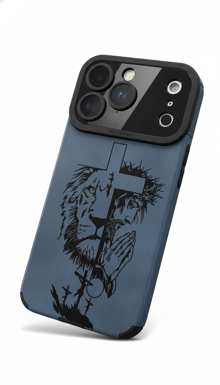 Faith & Pouzdro na iPhone s gravírováním – Lion & Prayer Cross Design