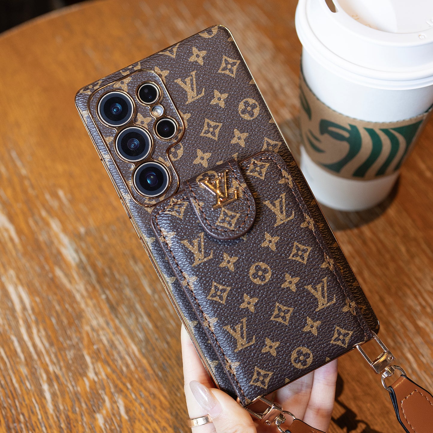 Lyxigt Monogram Läder Multi-Function Telefonfodral med handledsrem