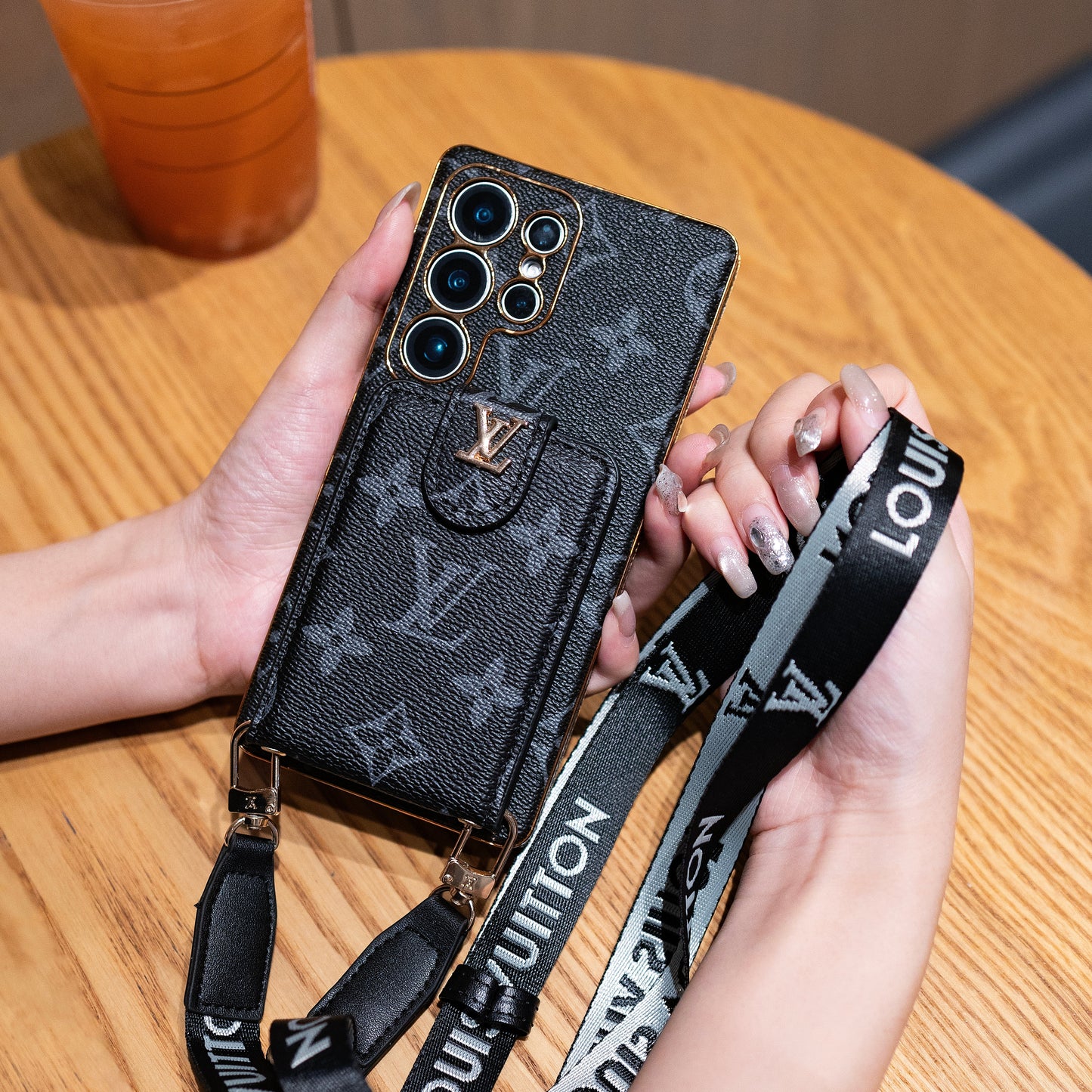 Lyxigt Monogram Läder Multi-Function Telefonfodral med handledsrem