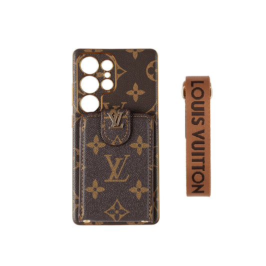 Luxuriöse Multifunktions-Handyhülle aus Leder mit Monogramm und Handschlaufe