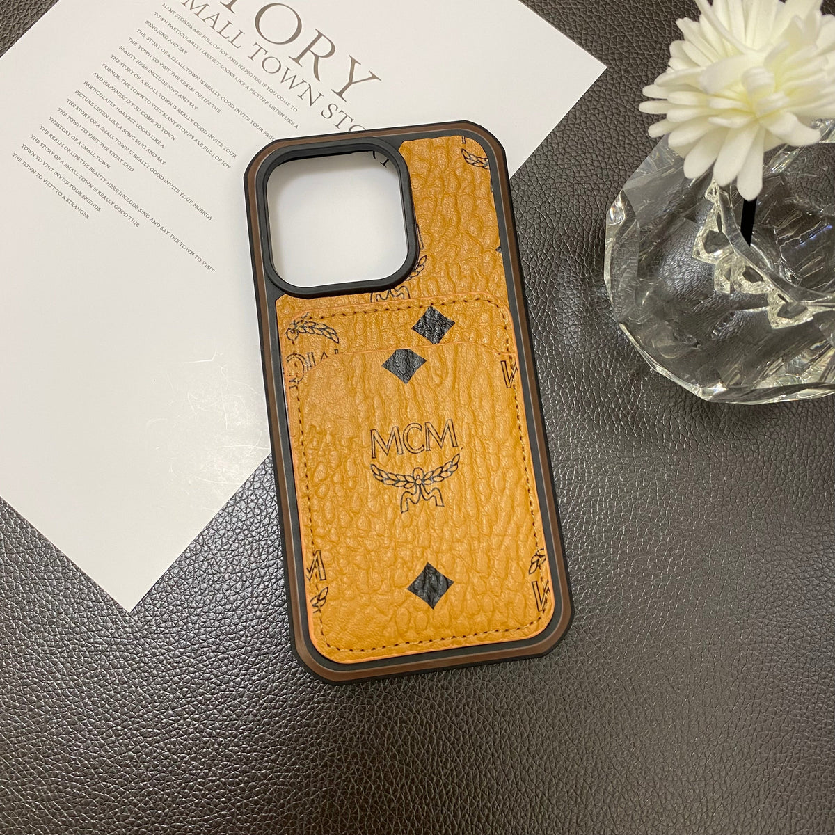 MCM iPhone Case With Card Holder  Yellow-MCK240603