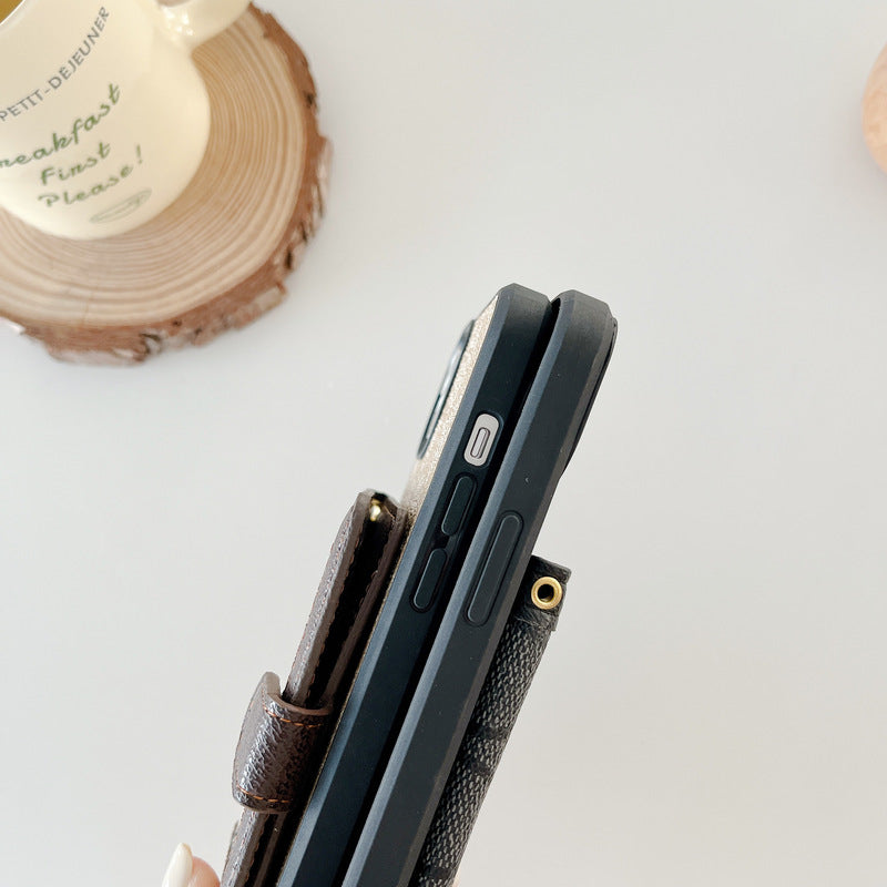 Klassisk iPhone-deksel med lommebok og tverrstropp Hvit -XK240402
