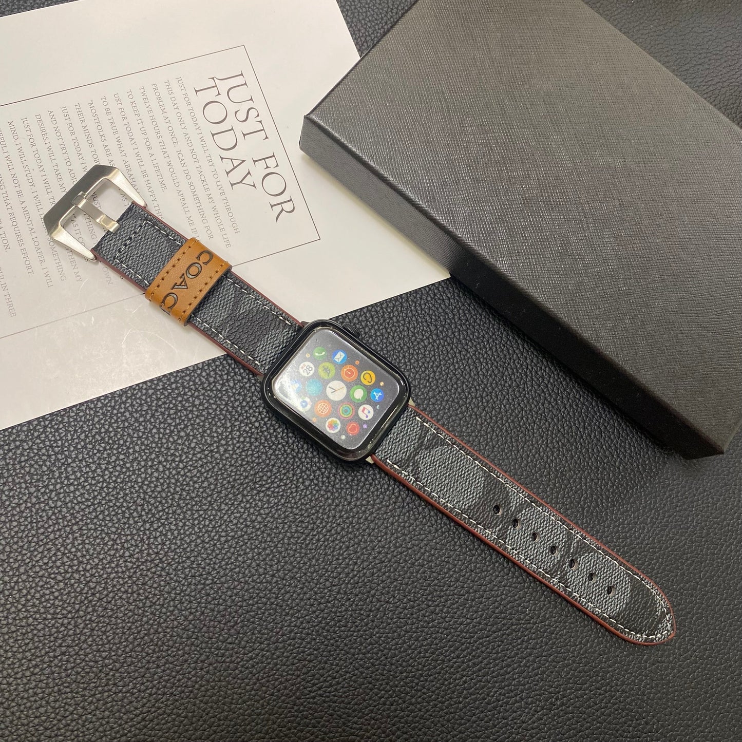 Läder Coach Apple Watch Band Svart-YHK244221710