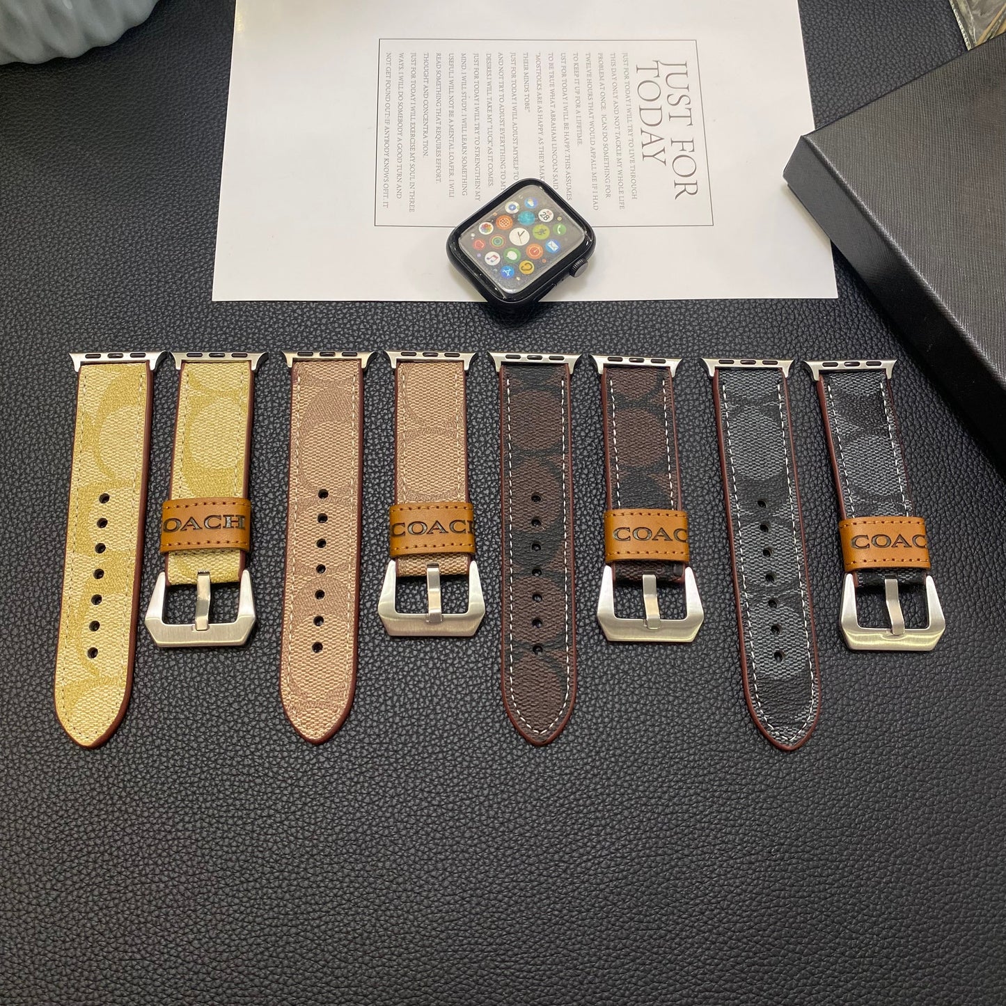 Läder Coach Apple Watch Band Svart-YHK244221710