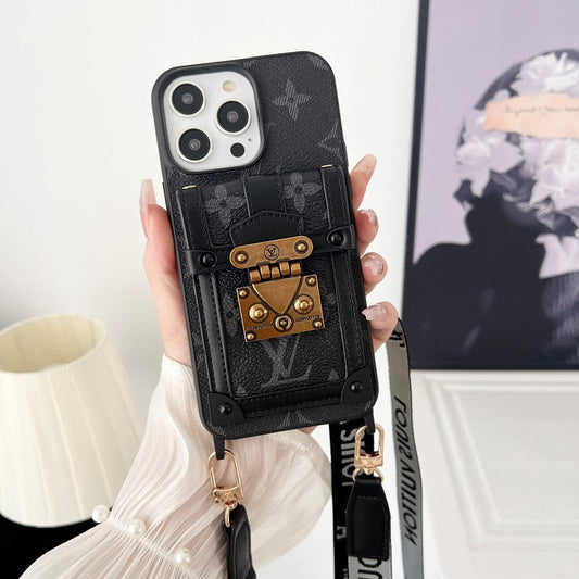 Luxusní černo-bílý crossbody řetízkový obal na iPhone